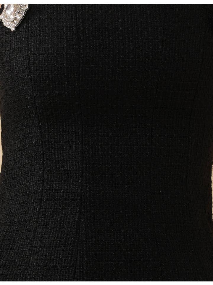 Nero Set Top e Pantaloncini in Tweed a Tinta Unita con Fiocco Posteriore da Donna in vendita all'ingrosso su Faire3