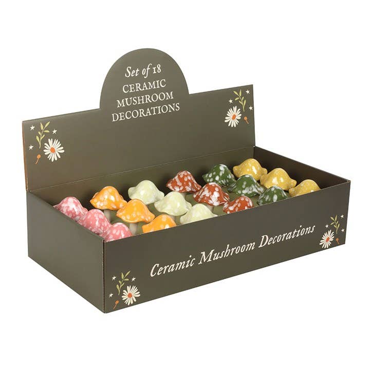 Something Different Wholesale – Großhandel Gartendeko/-schmuck – Set aus 18 Keramik-Pilzdekorationen mit Aufsteller1