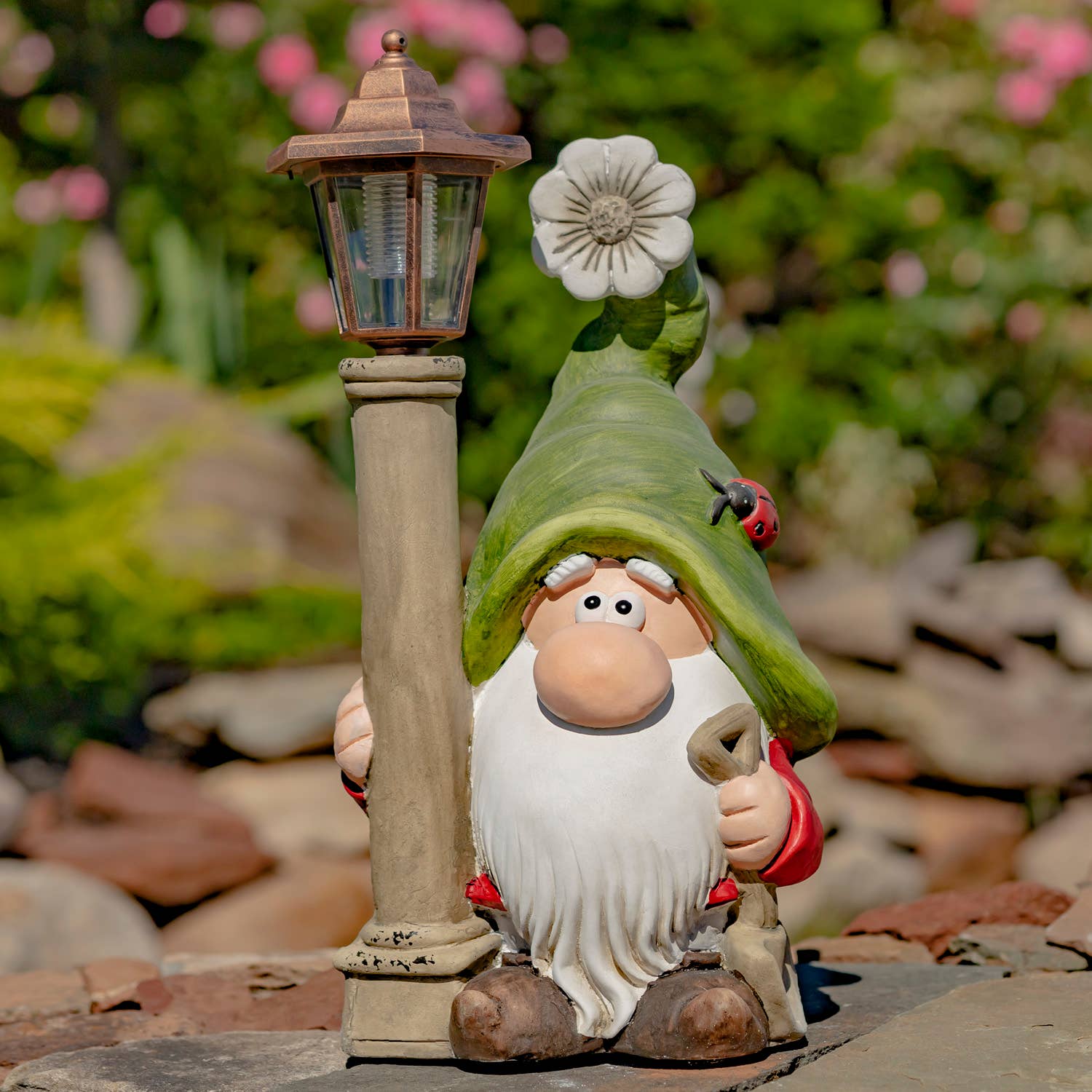 Zaer Ltd. International - Vente Nains de jardin - 2 nains de jardin printaniers assortis avec lanternes solaires2