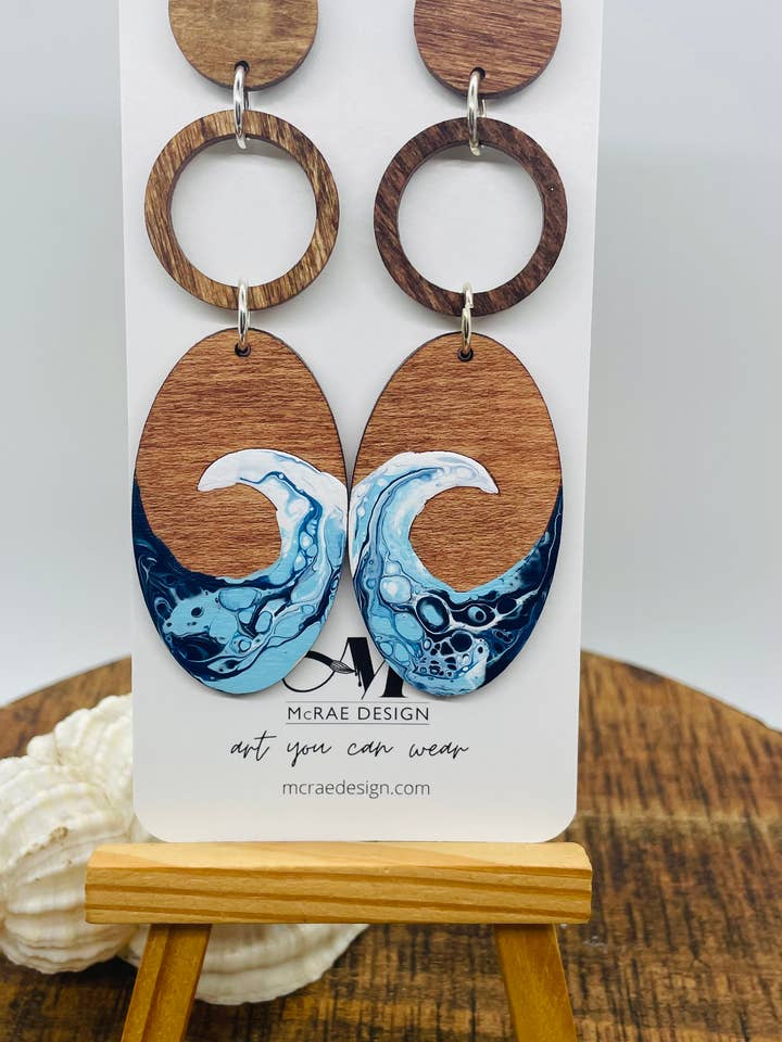 The Wave - Hand Painted Wooden Earrings for wholesale by McRae Design