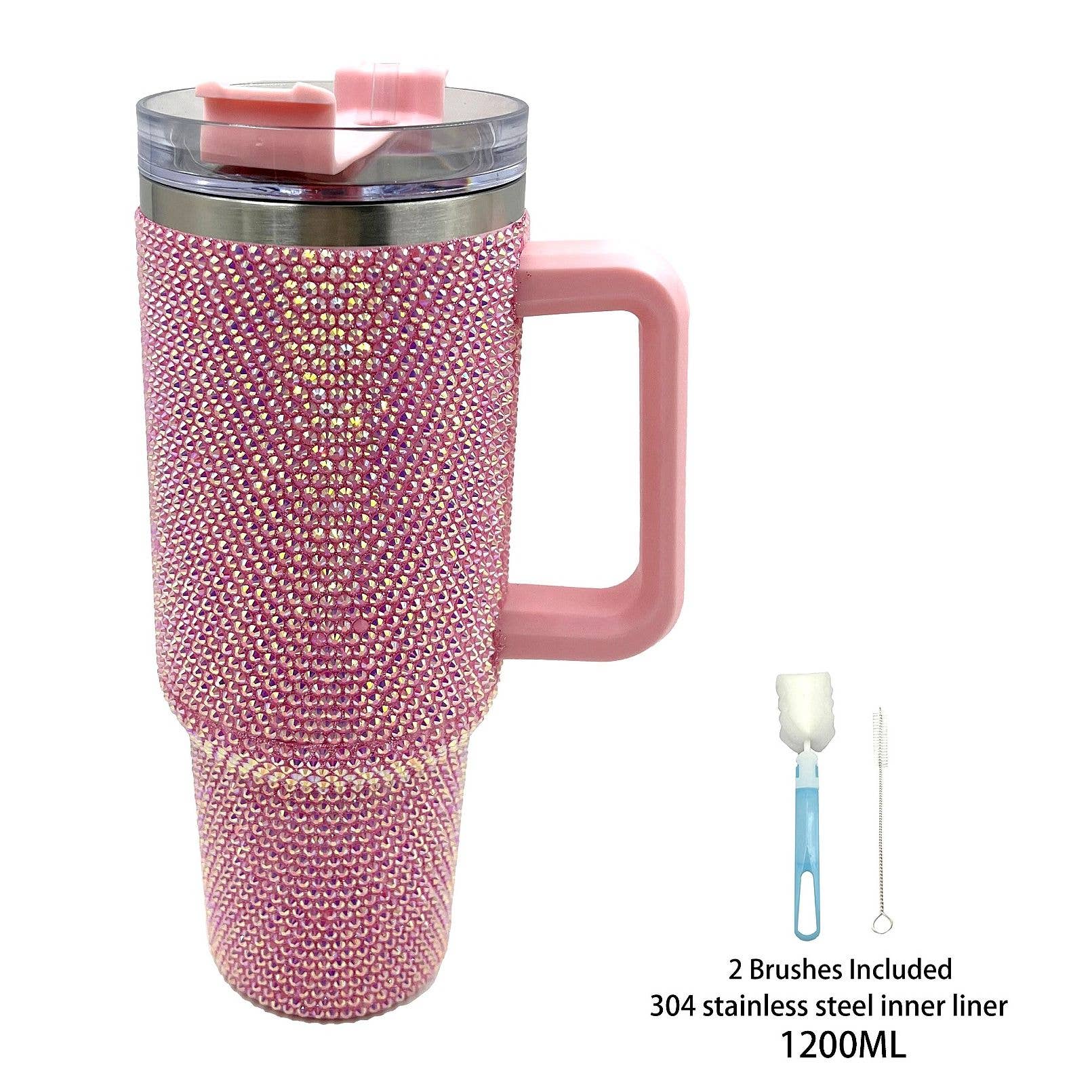 Diacly - Wholesale Insulated Mug/Tumbler - Bling Solid Rhinestone Tumbler Straw with 2 Brushes Spong0