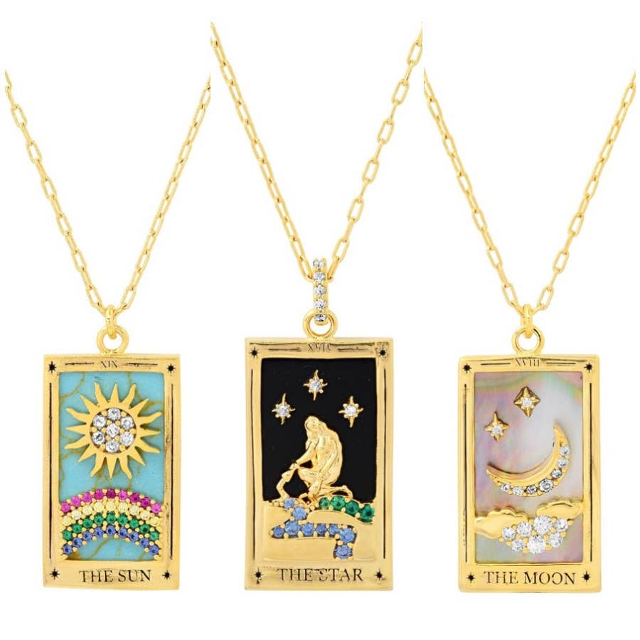 HoopLa - Wholesale Pendant/Charm Necklace - Tarot Card Necklace- Sun- 14K Gold stainless steel 2
