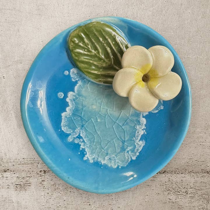 Blue Ceramic Incense Holder Flower for wholesale by Music Frog Co