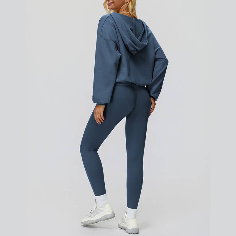 WONDERXFANS - Vendita all'ingrosso Completo sportivo - Donna - Giacca con cappuccio a V+Top sportivo+Leggings a vita alta20