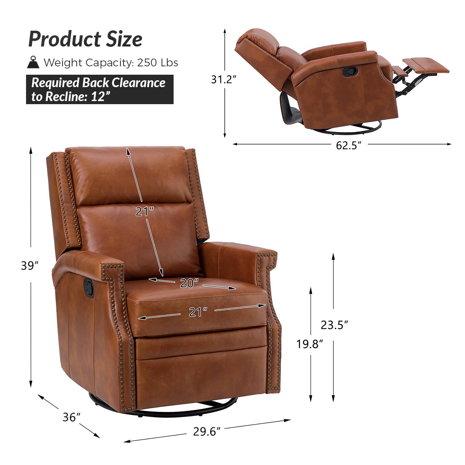 Karat Home - Wholesale Chair - Louise Genuine Leather Swivel Rocker Recliner12