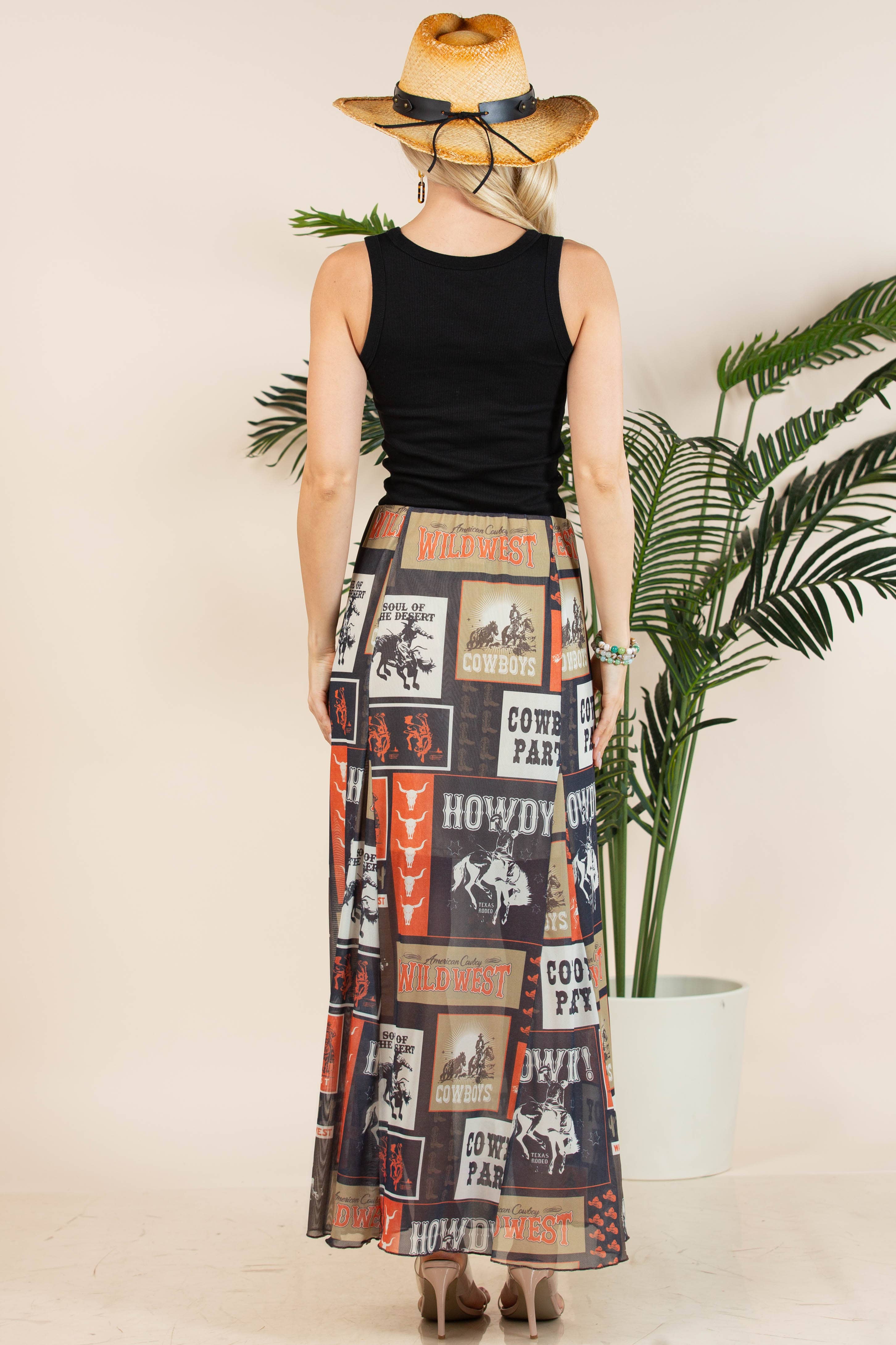 Rust Black AS1300-AGATHA WESTERN RODEO LINED FULL LENGHT MESH SKIRT  for wholesale on Faire8