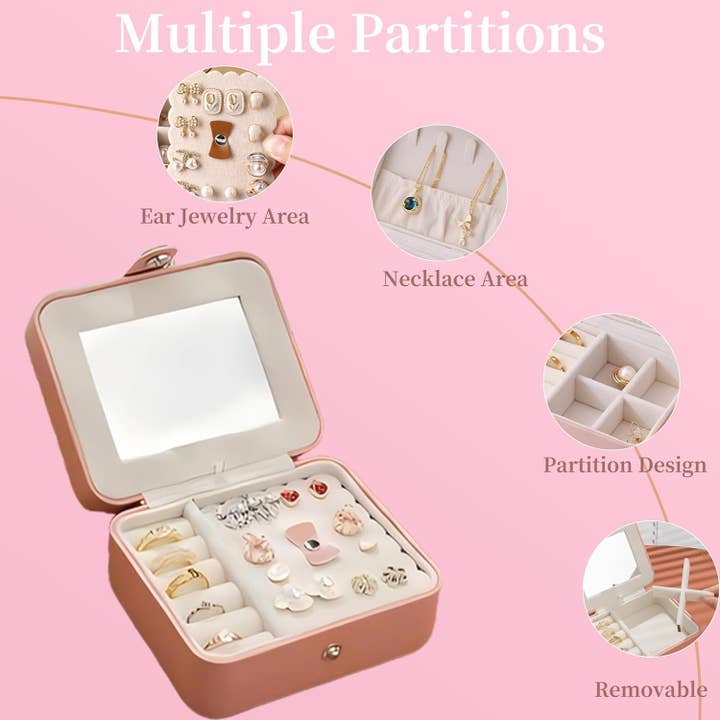 wandf - Wholesale Jewellery box/organiser - Soft Leather Jewelry Organizer Travel Case with Mirror Trip8