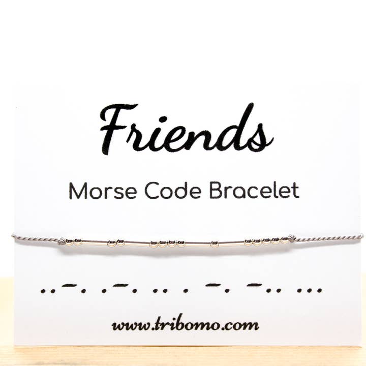 Sterling Silver and Silk Cord Morse Code Bracelet FRIENDS for wholesale by Tribomo