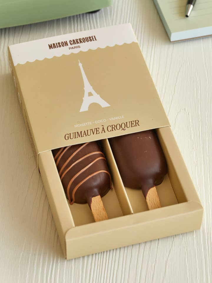 Duo æske med skumfiduser chokolade til at knase 22g for engroshandel hos Maison Carrousel