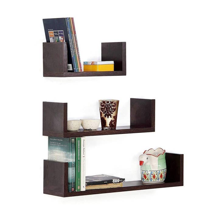 AK INTERNATIONAL - Vendita all'ingrosso Mensole da parete - Mensola da parete galleggiante a forma di U, set di 3 (marrone noce) per la decorazione da parete e la casa1