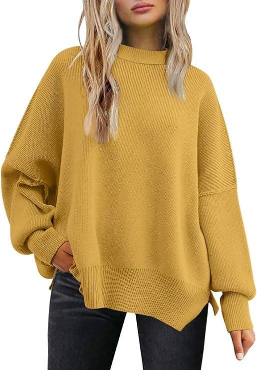 HIDDENBRAND - Wholesale Knit Sweater - Women's - Crewneck Batwing Long-Sleeved Slit Sweater7