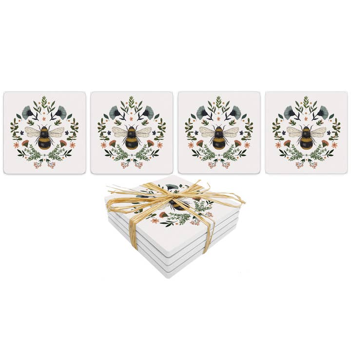 ENSEMBLE DE DESSOUS DE VERRE EN PIERRE/ABEILLE À 4 SECRETS pour la vente par Paperproducts Design • Ambiente