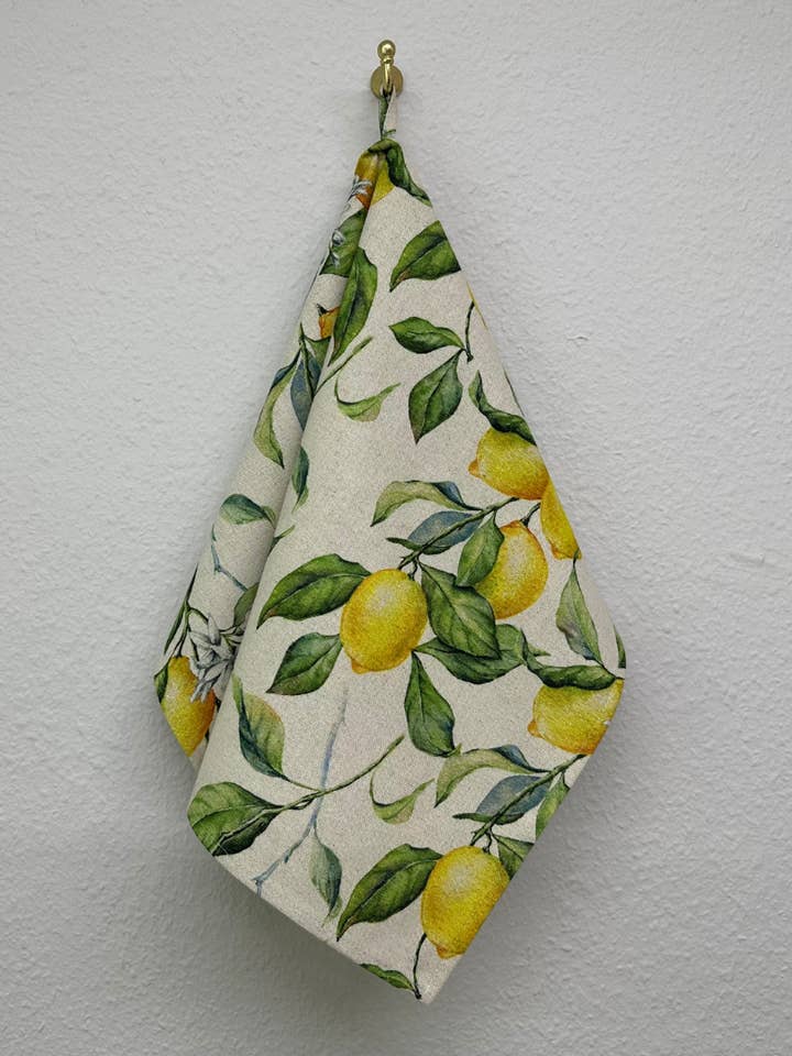 Canovaccio da cucina in misto cotone-lino con stampa limoni per la vendita all'ingrosso da parte di Hortensias Home