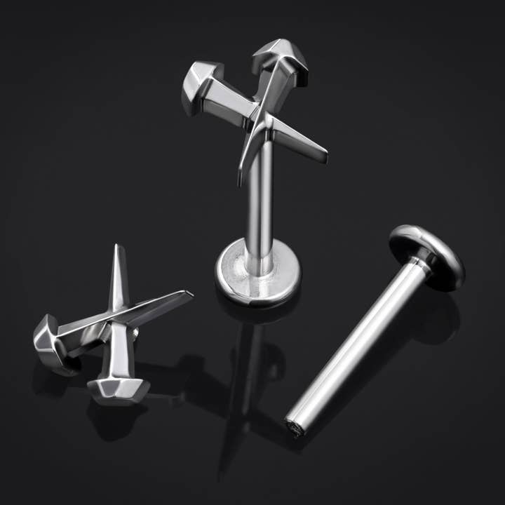 Clous de cercueil en argent Labret en titane fileté à l'intérieur, calibre 1,2 mm pour la vente par Custom Plugs