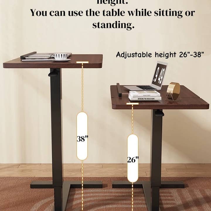 39F Inc. - Wholesale Side Table - Adjustable Overbed Laptop Table with Wheels Walnut Finish4