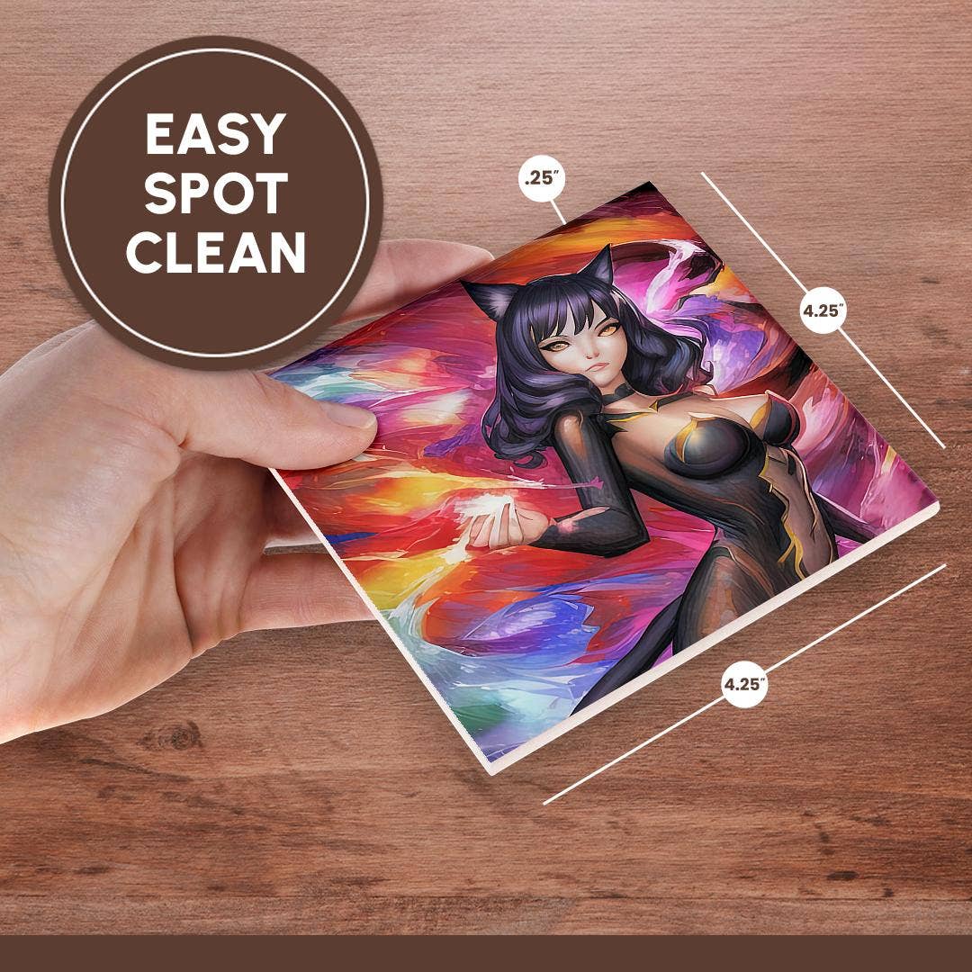 3dRose - Wholesale Coasters - 3dRose, Cat Woman. Charming brunette, black cat girl. The goddess of luck, Coaster6