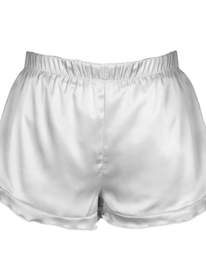 Amanda Blu - Wholesale Lounge Shorts - Women's - Silver Grey Satin Ruffle Shorts