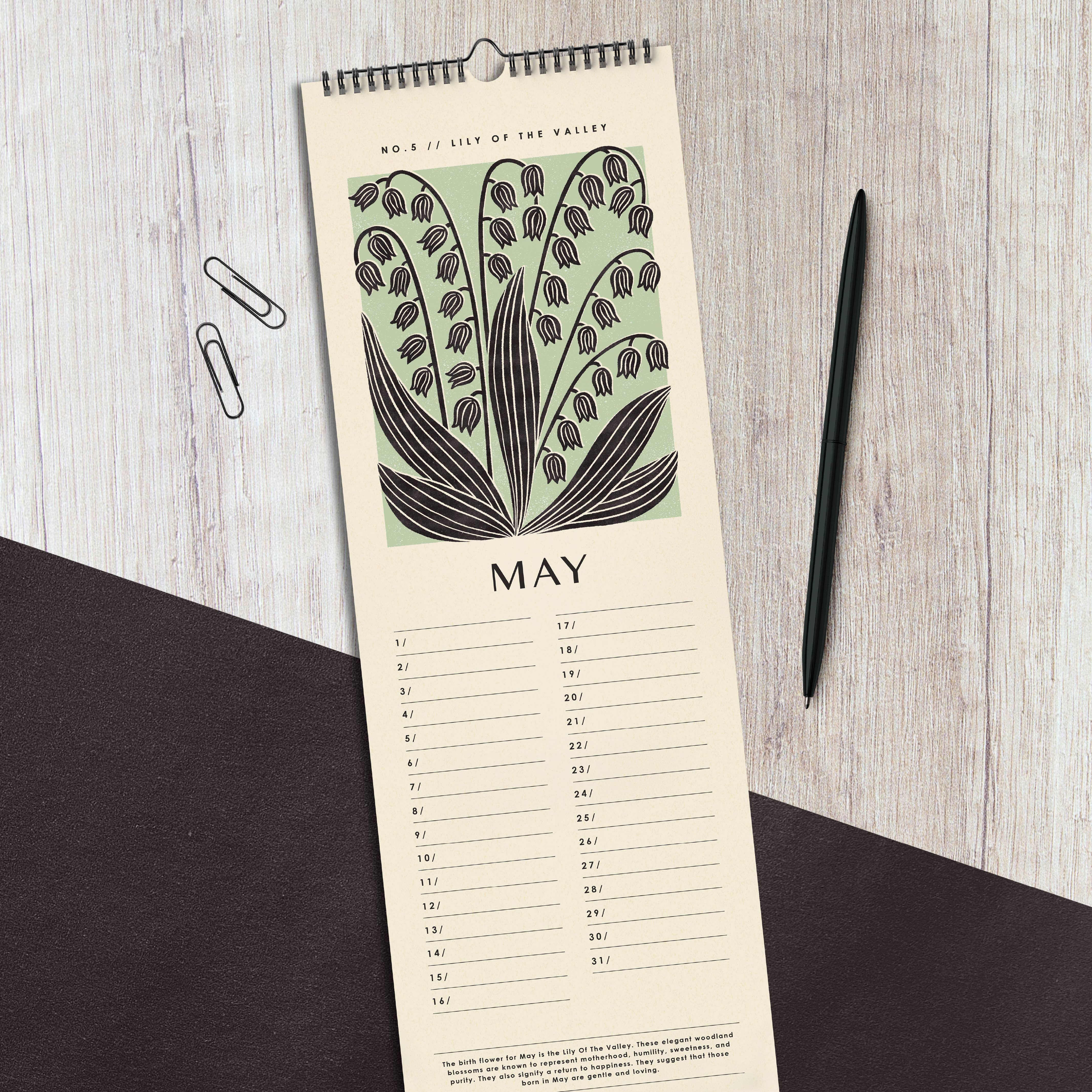 Bird & Co Studio - Wholesale Calendar - Birth Flower Perpetual Birthday Wall Calendar - Slim1