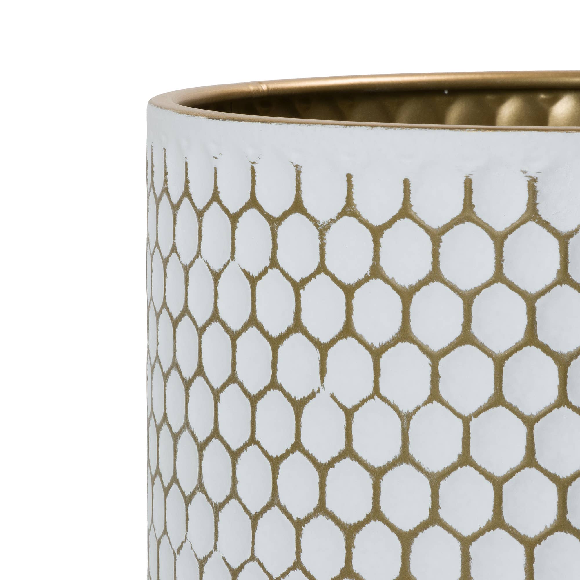 Aspire Home Accents - Wholesale Trashcan/Trash Bin - Honeycomb Modern Wastebasket w/ Gold Metal Base (Set of 2)1