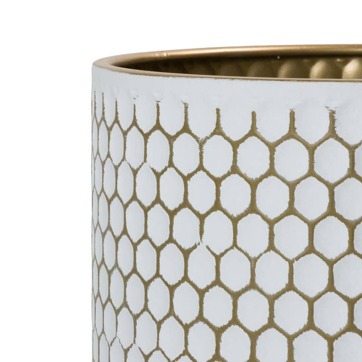 Aspire Home Accents - Wholesale Trashcan/Trash Bin - Honeycomb Modern Wastebasket w/ Gold Metal Base (Set of 2)1