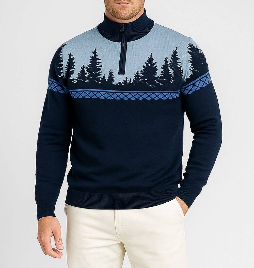Navy Quarter Zip Reindeer Christmas Jumper for wholesale on Faire3