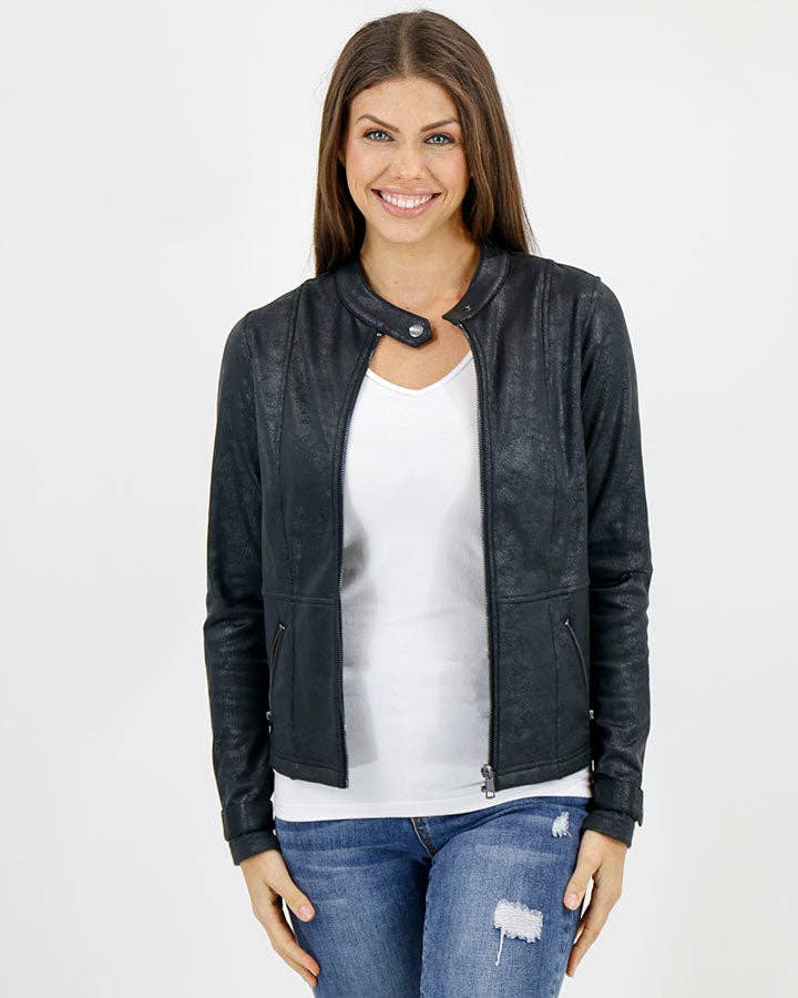 Leather Like Cafe Racer Jacket in Black for wholesale on Faire7