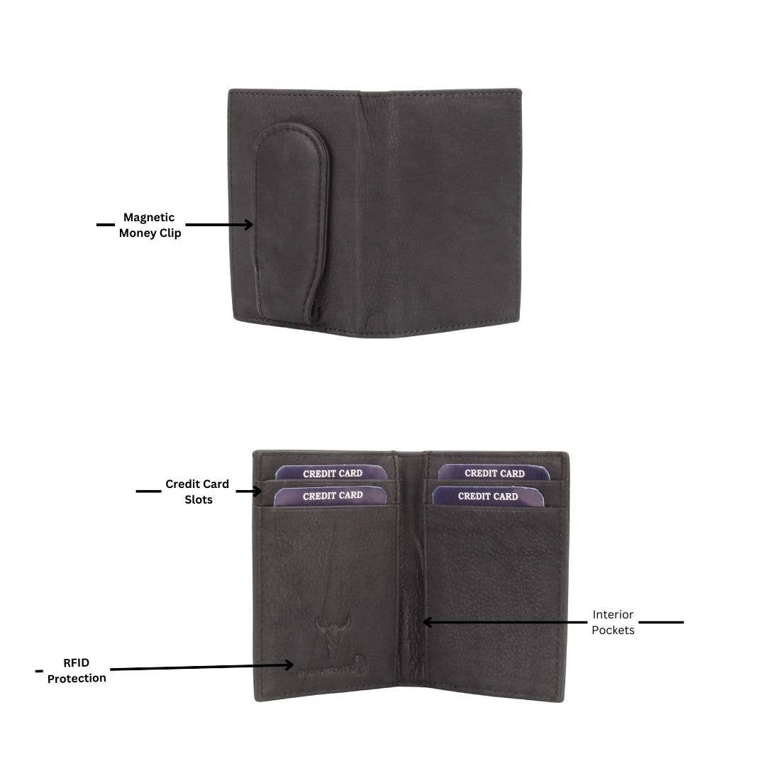 Leather Impressions Inc - Wholesale Money Clip - Unisex - American Bison Oil Pull Up Magnetic Money Clip Card Case 1572
