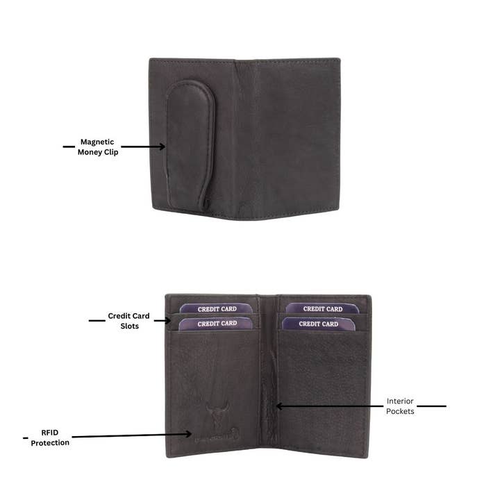 Leather Impressions Inc - Wholesale Money Clip - Unisex - American Bison Oil Pull Up Magnetic Money Clip Card Case 1572