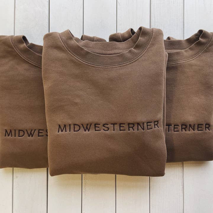 Jupmode - Wholesale Sweatshirt - Unisex - Midwesterner Fall Embroidered Sweatshirt (Pigment Clay)2