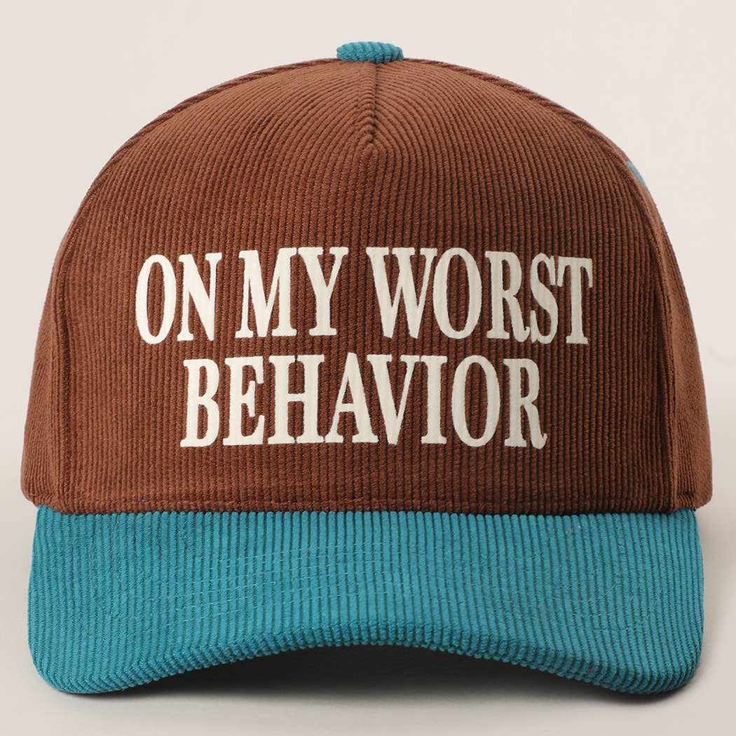 Fashion City - Wholesale Trucker Hat - Unisex - ON MY WORST BEHAVIOR Corduroy Trucker Hat11