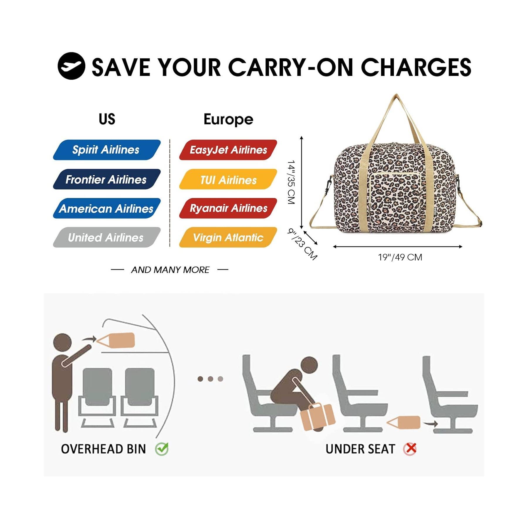 wandf - Wholesale Weekender Bag - Women's - WANDF Leopard  Foldable Travel Duffel Carry on Weekender 40L8