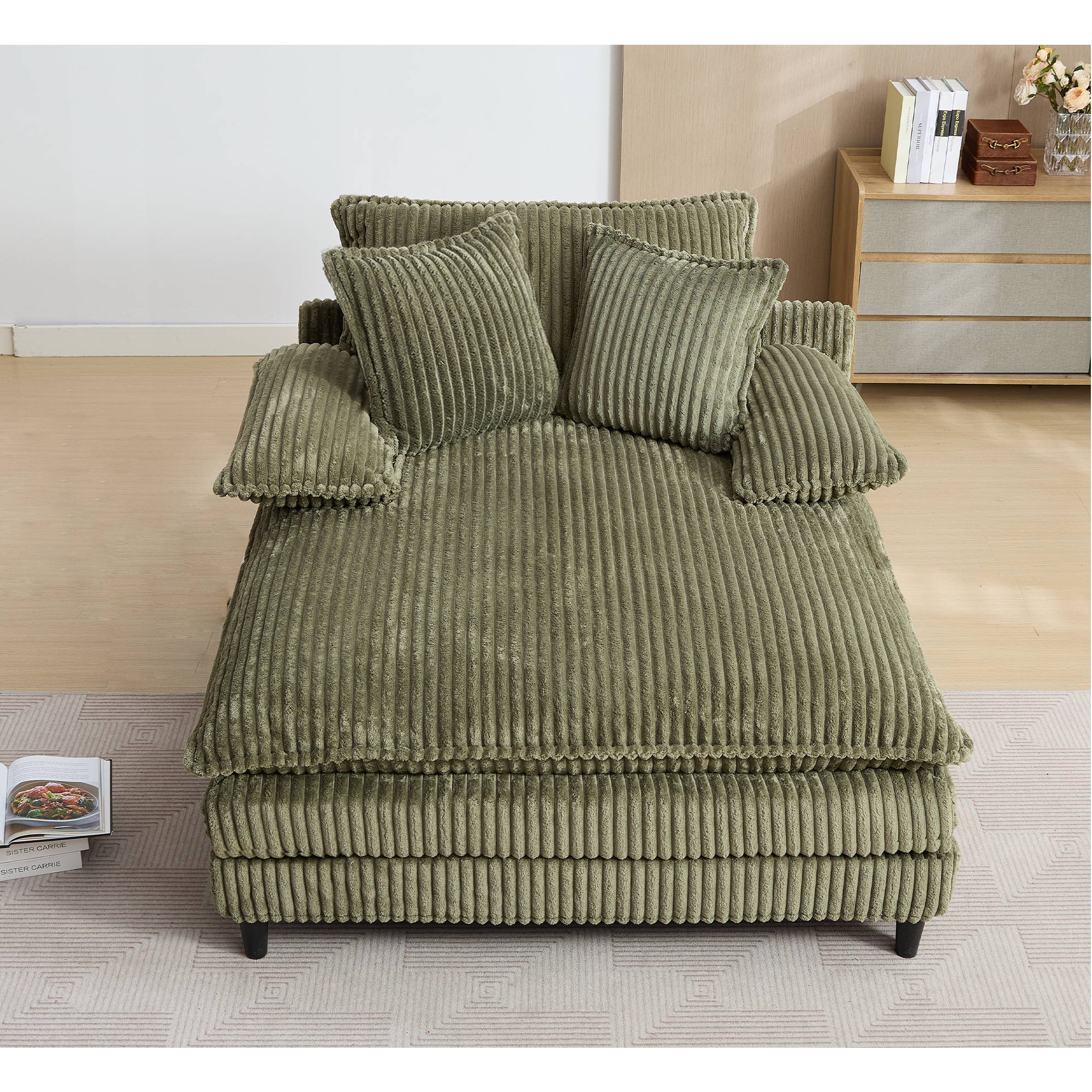 39F Inc. - Wholesale Sofa - NEW 54.75" Green Corduroy Chaise Lounge - 4 Gears, 2 Pillows12