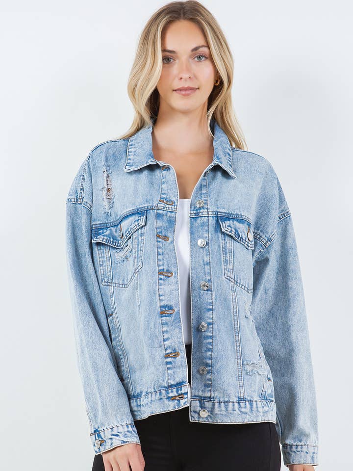 LT WASH Relaxed Denim Jacket, Oversized Denim Jacket for wholesale on Faire