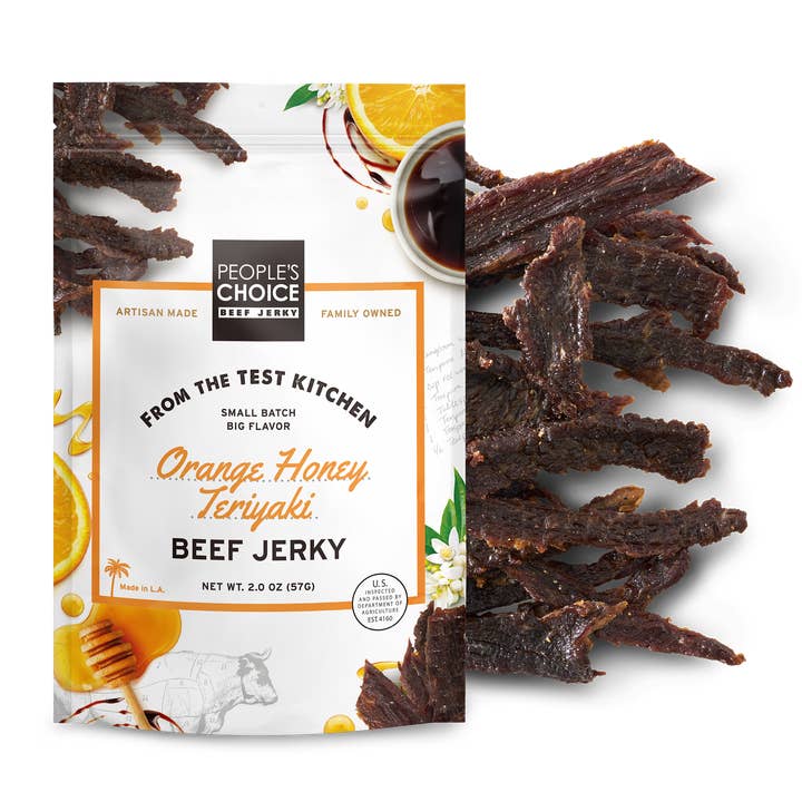 Test Kitchen - Orange Honey Teriyaki Beef Jerky 2.0oz for wholesale by People's Choice Beef Jerky