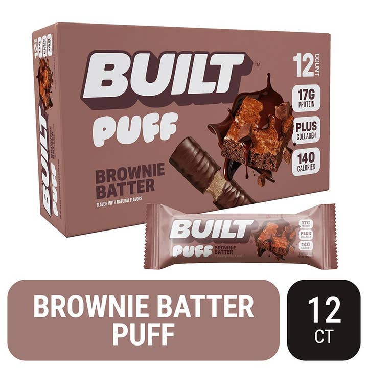 Built Bar - Wholesale Snack Bar - Brownie Batter Puffs, Box of 12 Protein Bars
