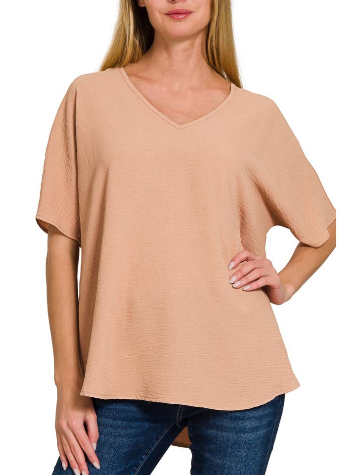Vanilla Monkey - Wholesale Blouse - Women's - Woven Airflow V-neck Short Sleeve Top