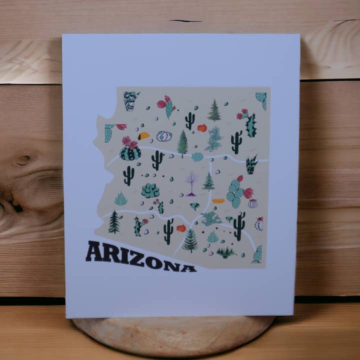 Arizona Cactus Map Illustration Art Print for wholesale by IGrowMemory