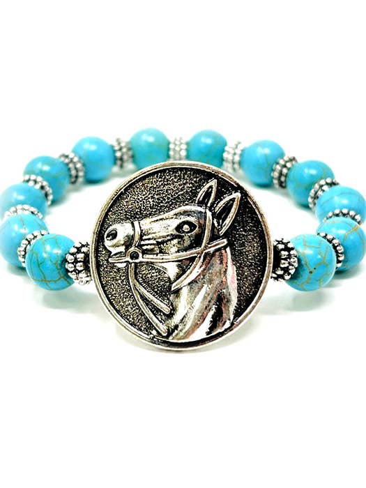 ( U948 ) BRACELET ÉLASTIQUE CHEVAL BOULE TURQUOISE pour la vente par Jewelry Max