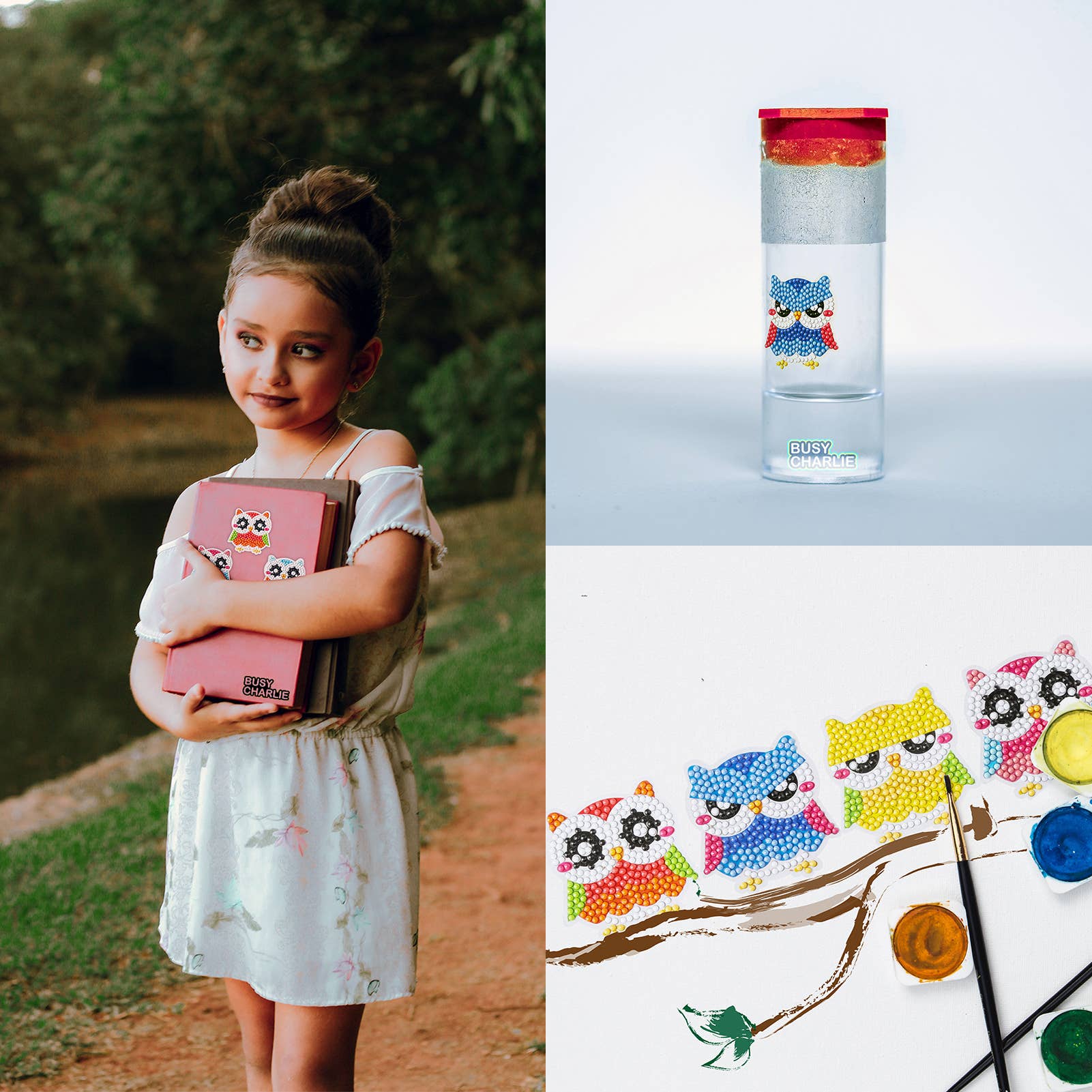 Busy Charlie LLC – Kit de artesanato DIY - Criança por atacado – Kit de pintura de diamante 5D para crianças - Owl Party2