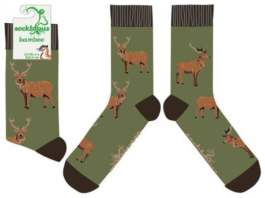 GREEN Stag Socks - Stuck in a Rut for wholesale on Faire4