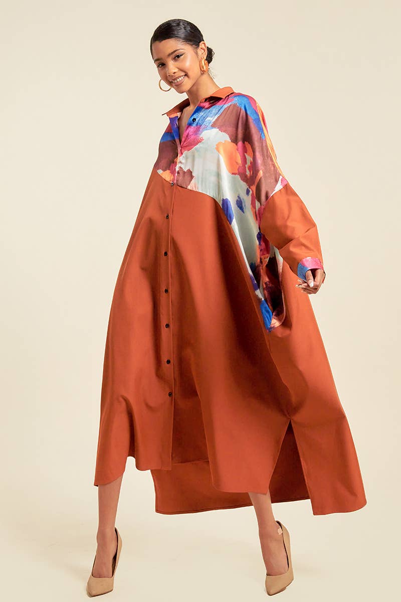 QMP Moda – wholesale Dress – Women's – PLUS - PATTERN BLOCKED SHIRT DRESS WITH POCKETS4