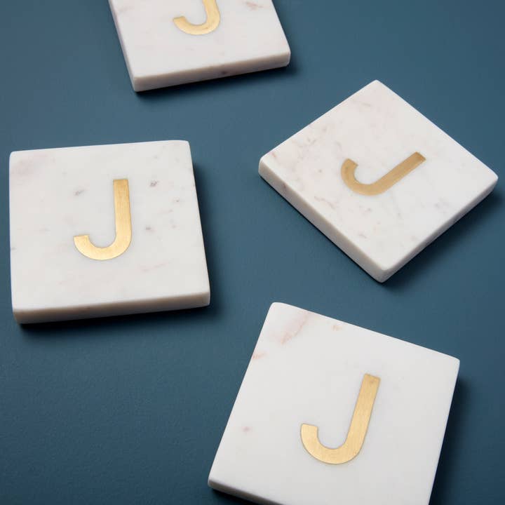 Verona Marble Monogram Coasters Set of 4 - Letter J for wholesale by Be Home