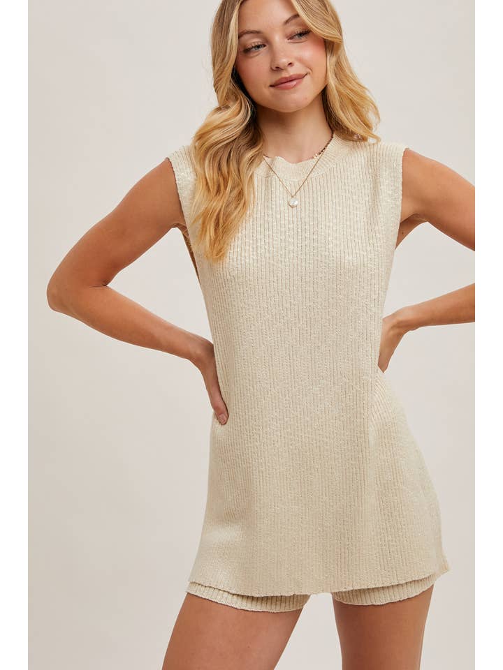 Bluivy - Wholesale Lounge Set - Women's - SLEEVELESS SIDE SLIT & SHORT KNIT SWEATER SET
