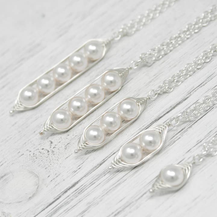 Rising Jewelry - Wholesale Pendant/Charm Necklace - Pea pod necklace, White, Peapod Jewelry, Mothers Day Gift