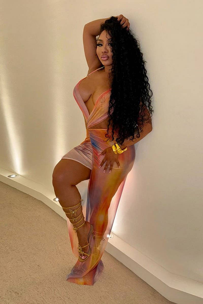 ORANGE CWDMD6431_ROBE SEXY FILLE CHAUDE À COL HALTER DOS NU AVEC LACETS en vente sur Faire4