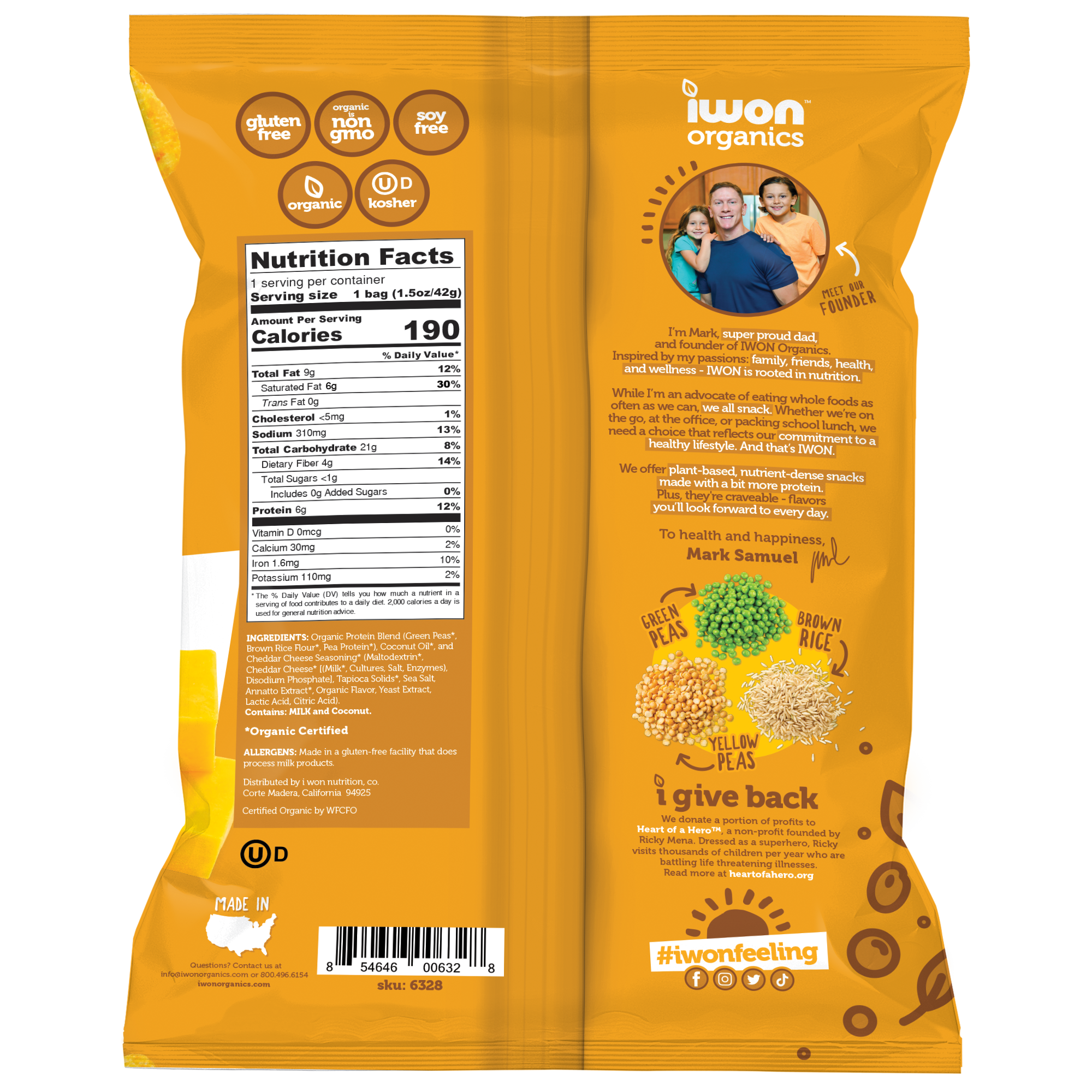 Awakened Foods - Vente Encas soufflé - IWON Organics Puffs au fromage cheddar (1,5 oz)1