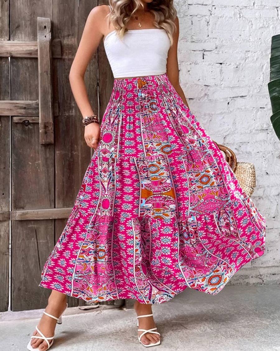 Rosa Clothing - Wholesale Skirt - Women's - Swing Style Bohemia Ethnic Floral maxi skirt12