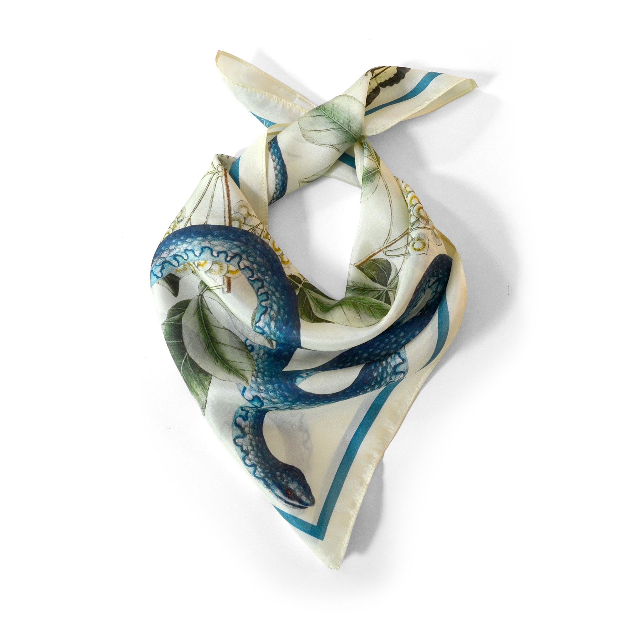 Curious Prints - Wholesale Scarf - Women's - 100% Silk Scarf Blue Snake and Butterfly Summer Bandana4