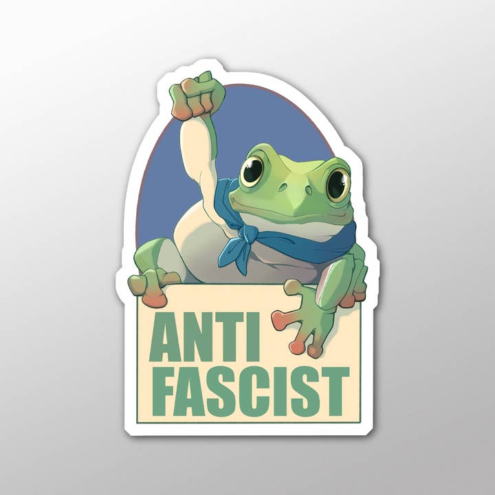 Autocollant découpé - Grenouille Antifasciste pour la vente par Karen Hallion Illustration