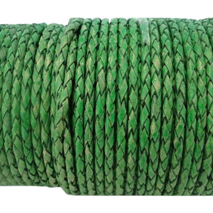 Oslo Round Braided Leather Cord - 6mm - Vintage Moss Green for wholesale by Sun Enterprises B.V.